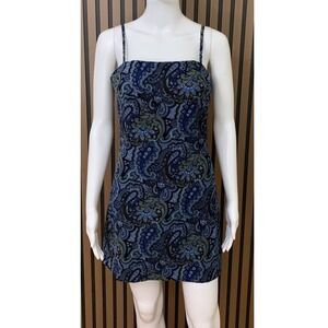 Byer Too! California Vintage 90s Paisley Mini Dress Blue Green Spaghetti Strap 7